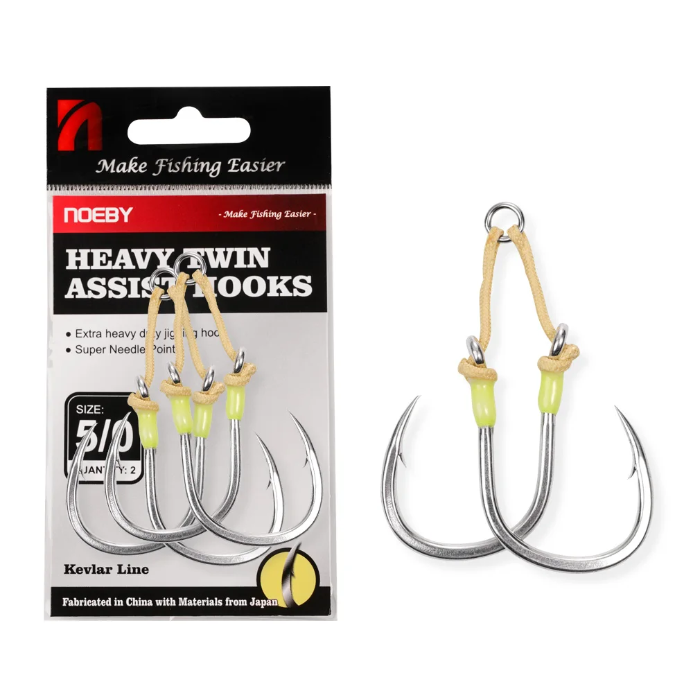 NOEBY heavy duty high carbon steel sea fishing jigging assist hooks