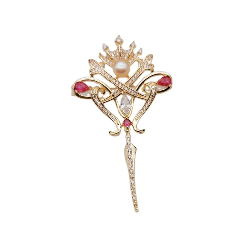 High quality luxury crown brooch set handmade stone brooches timepieces jewelry brooch