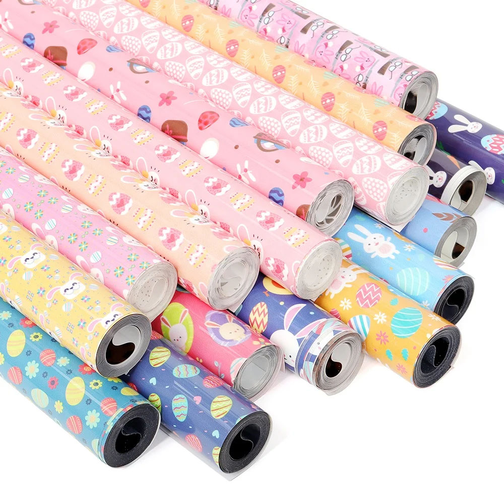 10inx5Feet Rolls Easter Color Eggs Bunny Printing PU Heat Transfer Film HTV Vinyl For Clothing T-Shirts