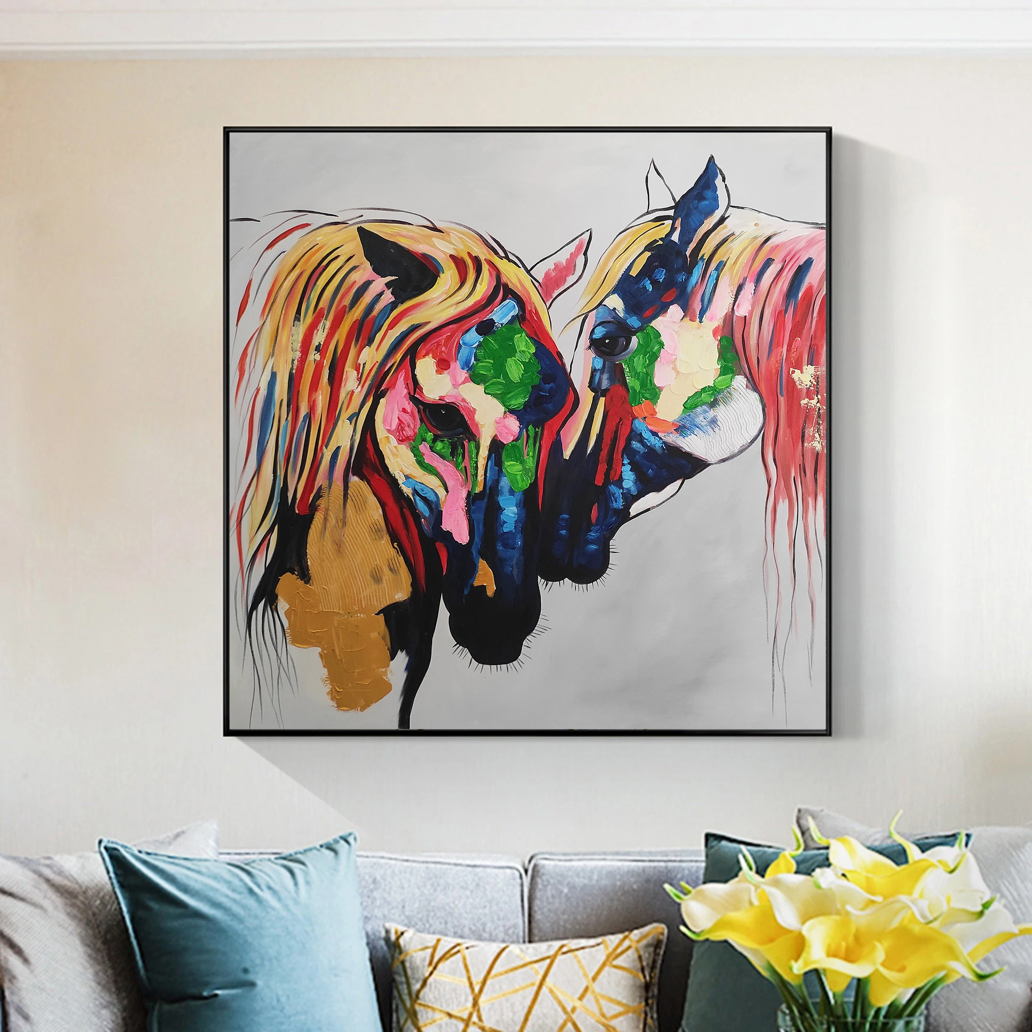 Animal Handpainted Abstract Horse Art on Canvas Colorful Oil Painting Pure Home Decoration