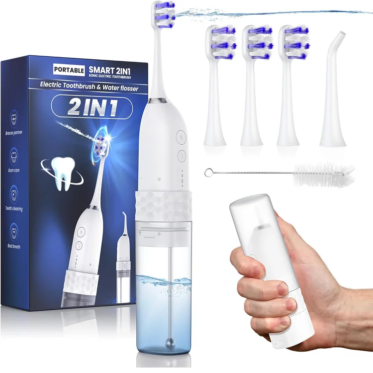 Portable Water flosser with Electric Toothbrush for Daily Clean,2 in 1 Teeth Cleaning Kit, Electric Toothbrush and flosser Combo
