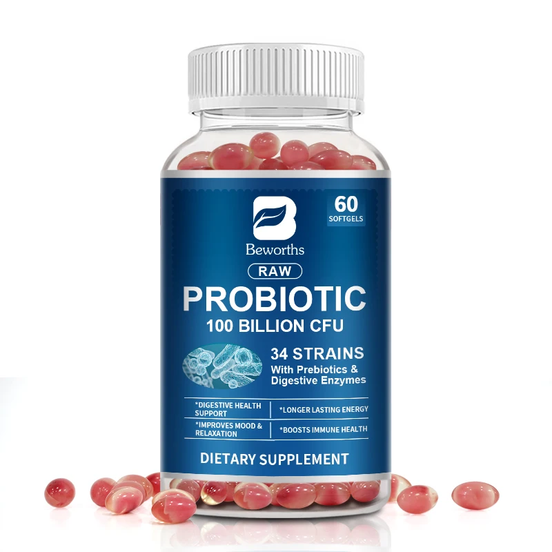 Beworths OEM 60 pcs Probiotic Capsules Support 34 Sorts Strains 100 billion Colony Forming Unit Dietary Supplement