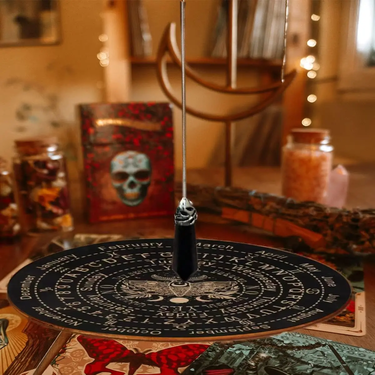 6inch Wooden Pendulum Board Dowsing Divination  Witchcraft Wiccan Altar Supplies Wooden Carven Board for Divination Decoration
