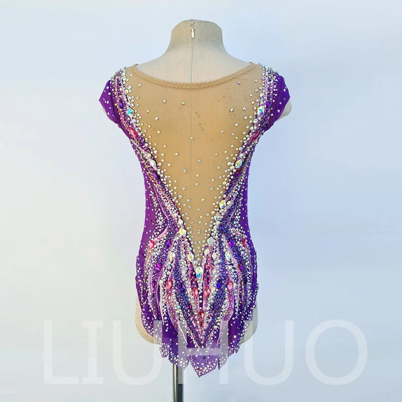 LIUHUO Rhythmic Gymnastics Costumes Girls Light Purple Sleeveless Competition Leotards