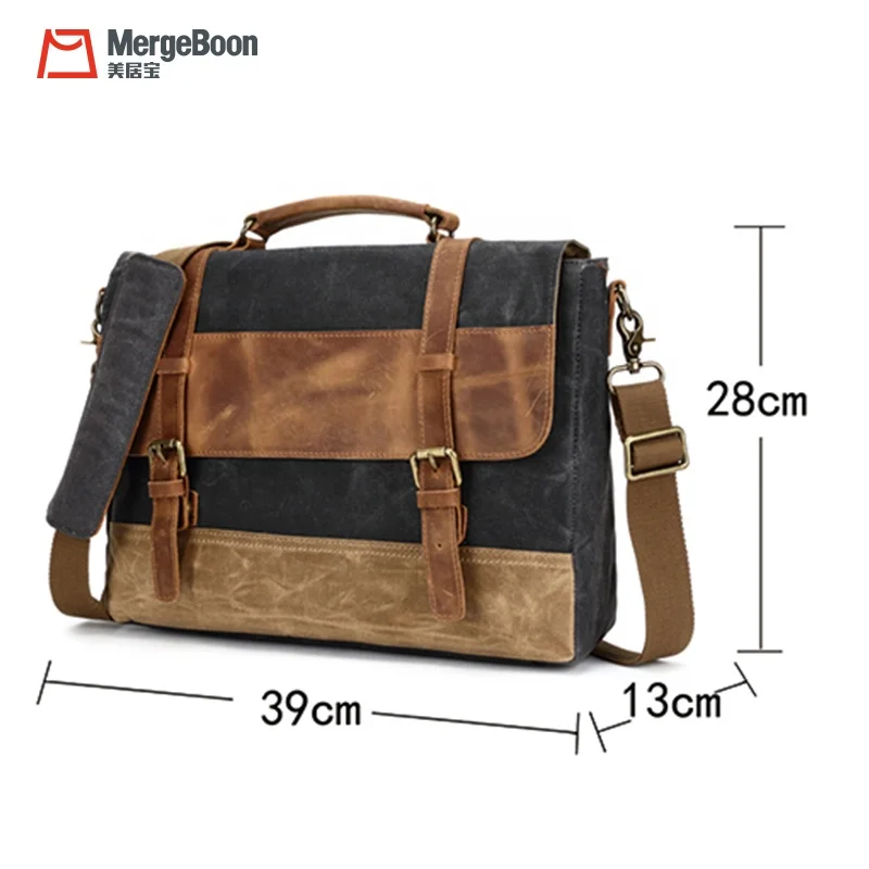 Factory custom vintage canvas and leather laptop messenger bag for man
