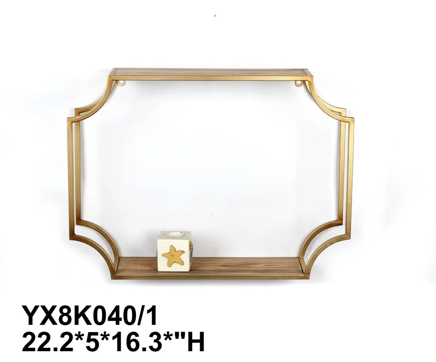 Chinese Wall Decorative Hanging Book Metal Iron Storage Wall Shelf Gold