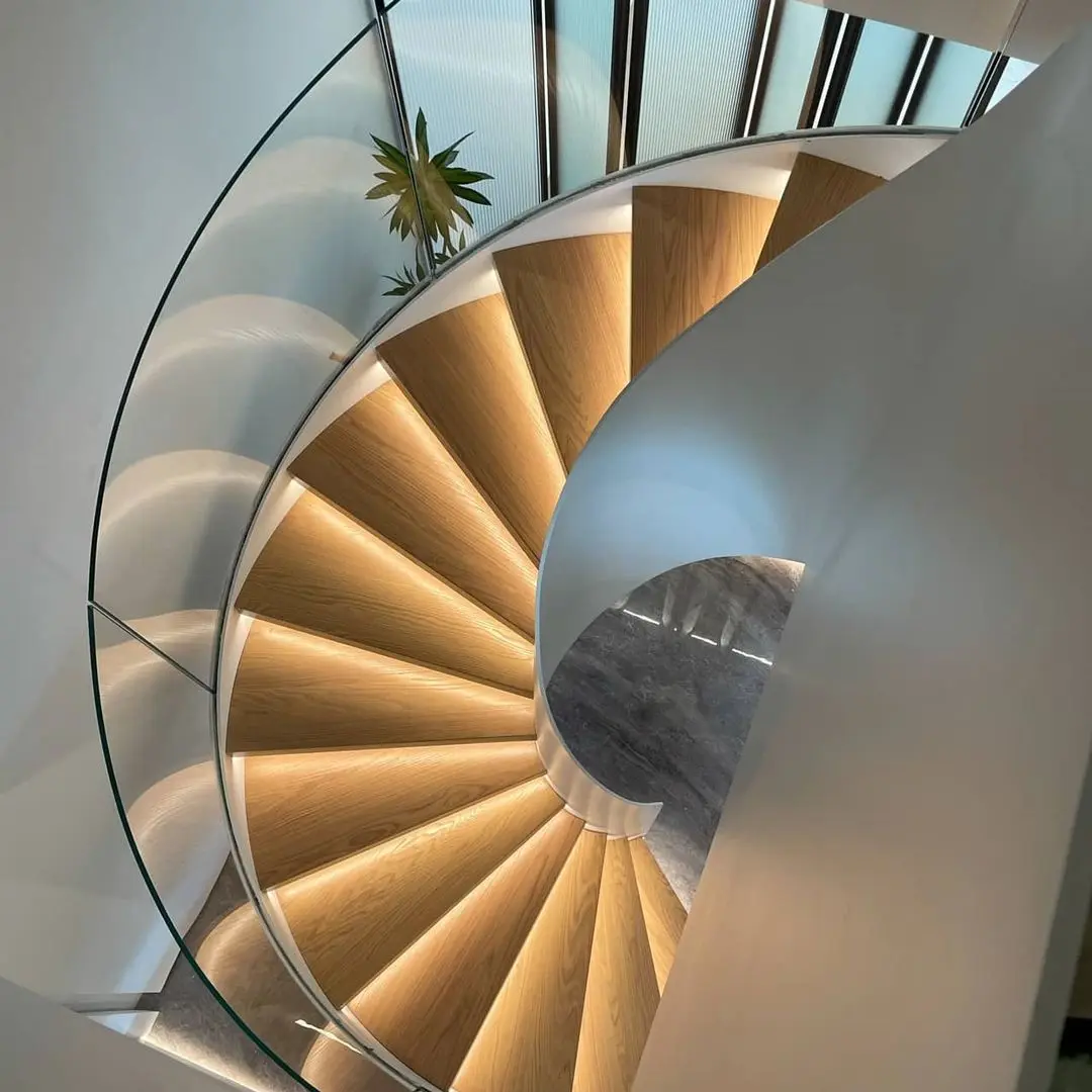 Curved/Arc spiral Staircase, Indoor staircase,Luxury Modern Home Decoration Glass decor stairs wooden Stairs