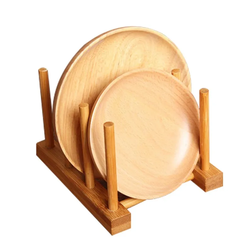 Wholesale Eco-friendly bamboo dish drying rack handmade kitchen plate storage rack
