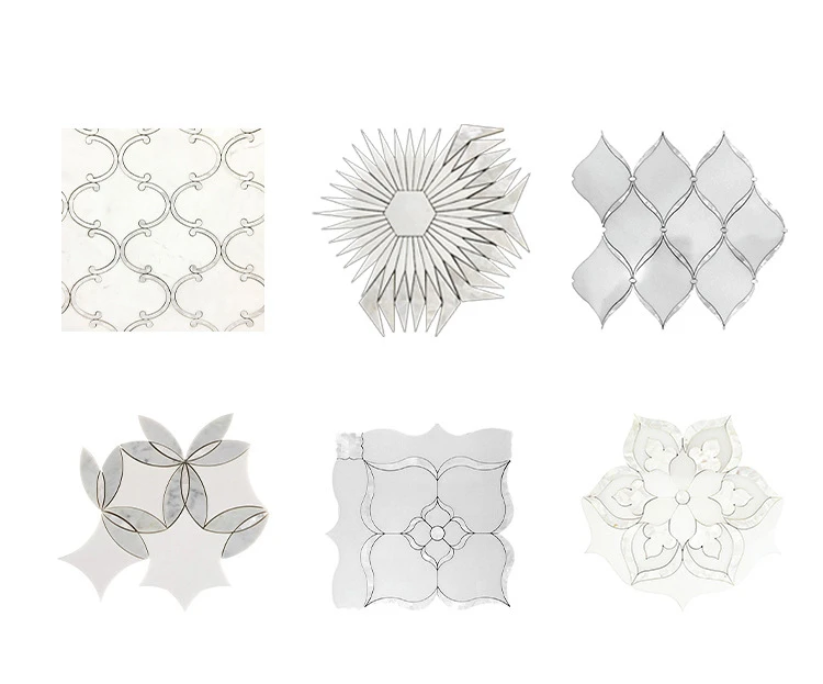 Factory Supplier Luxury Nature Marble Mix Shell & Metal Waterjet Exquisite Hotel Villa Palace Decorative Wall Mosaic Tiles