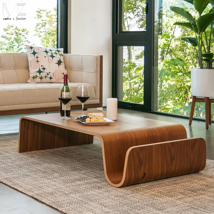 Wholesale Nordic Classic Design Reproduction Laminated Veneer Lumber coffee table Japanese Floor Curved Bentwood Low Tea Table