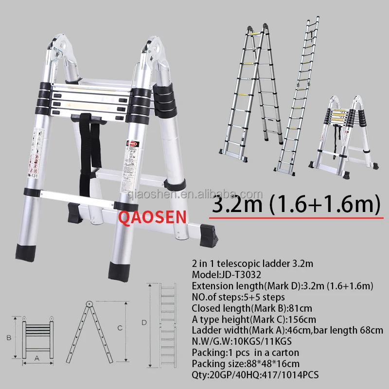 1.6m double side ladder Anuminum 2 In1 Telescopic Ladder A-Frame  Ladders