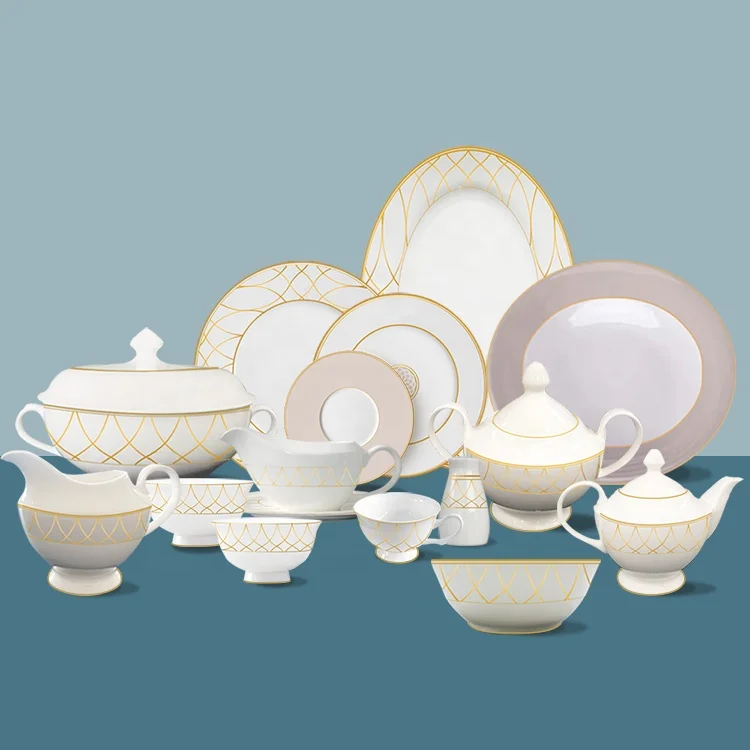 Wholesale new style restaurant crockery ceramic plates sets dinnerware porcelain dinner sets 52pcs bone china dinnerware sets