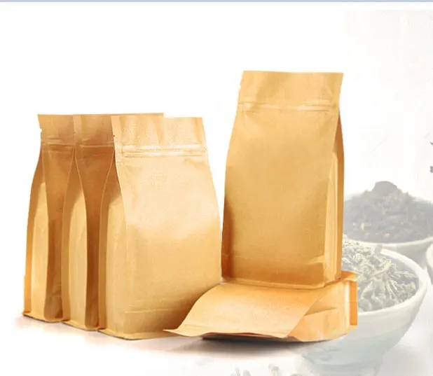 Custom Printing Wholesale Food Grade Heat Seal Stand Up Foil Lined Kraft Paper Packing Tea Bag