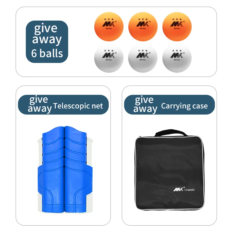 
Customized Logo Professional Wood Table Tennis Racket Ping Pong Bat Set 8 Balls and Portable Net for 4 Players 