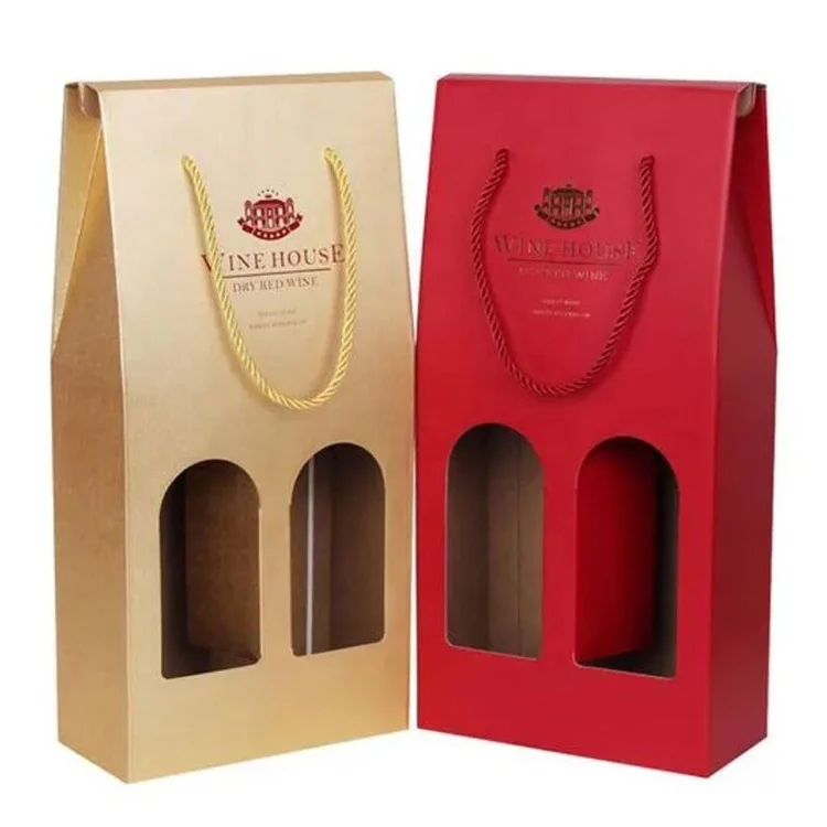 Custom logo Kraft paper cardboard 2 wine package bottle box packaging for single wine bottle