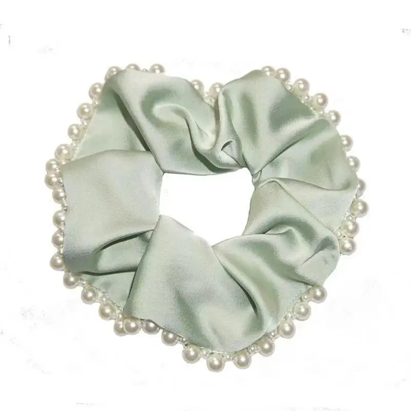 Q&Y INS High quality pure color satin pearl hair string women fashion elegant sweet french retro designer pearls scrunchies