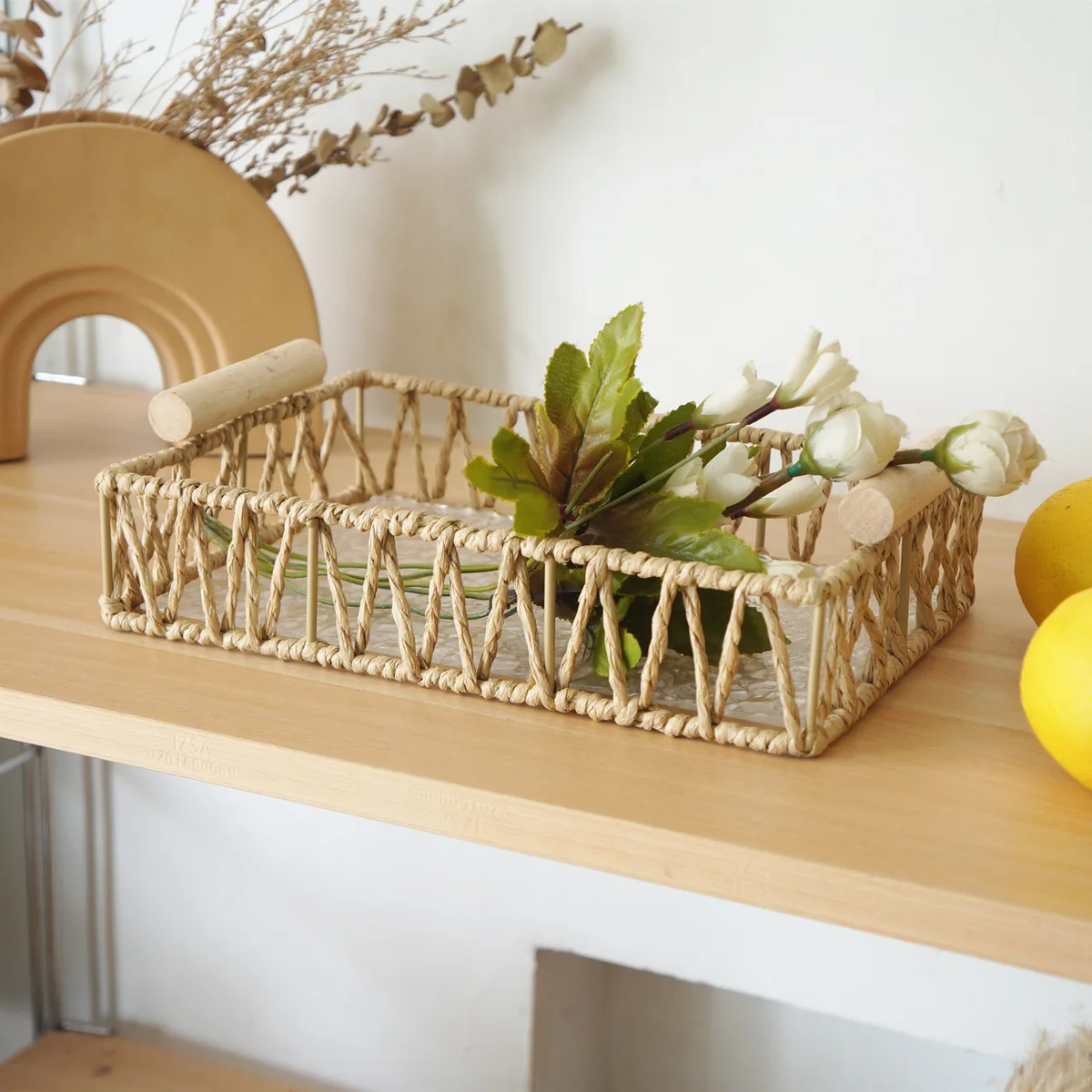 High Quality Paper rope Basket Wholesale Hand Woven Storage Baskets With Wooden Stick Handles