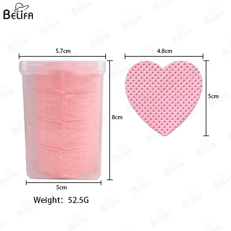 New arrived 200pcs Colored Heart Shape Eyelash Adhesive Nozzle Cleaning Wipes Lint Free Nail Remover Cotton Pad Cleaning Wipes