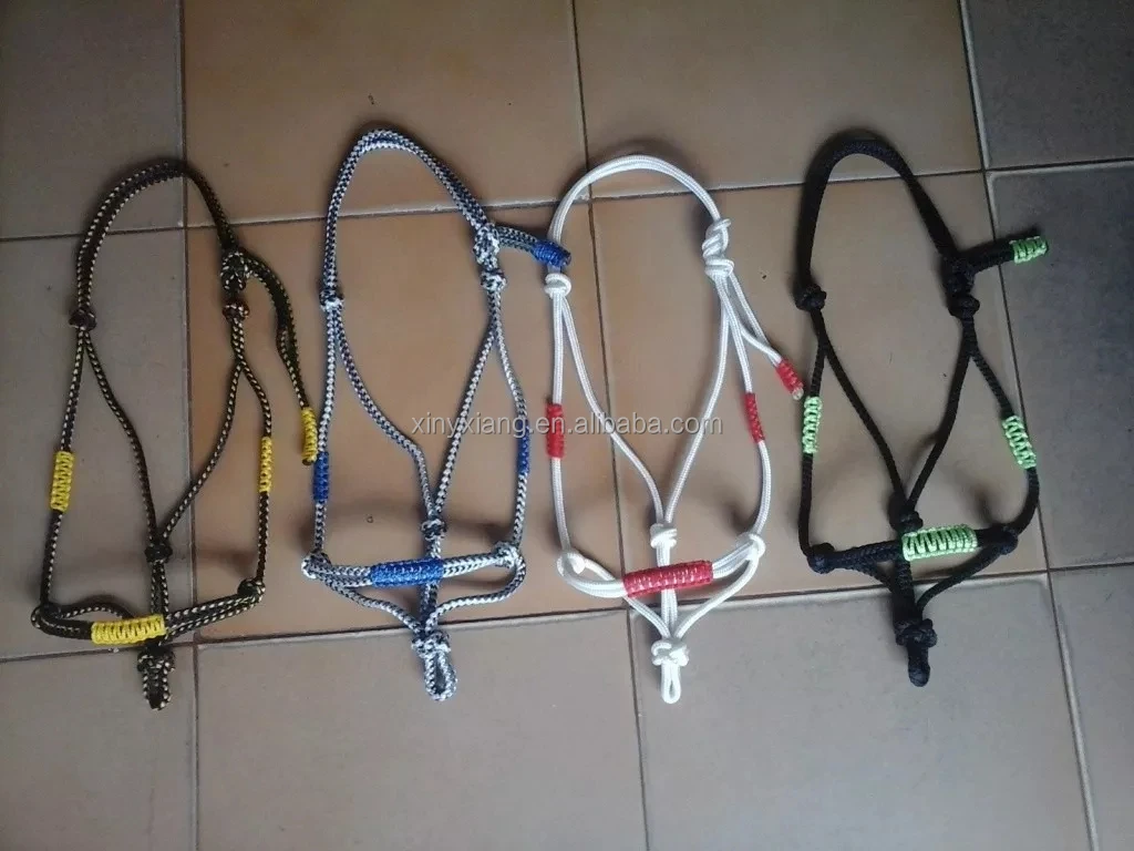 Factory Custom Full Size Braided Handmade Rope Halter, Handmade Braided 2 Knot Rope Halter, Rope Weave Horse Halter