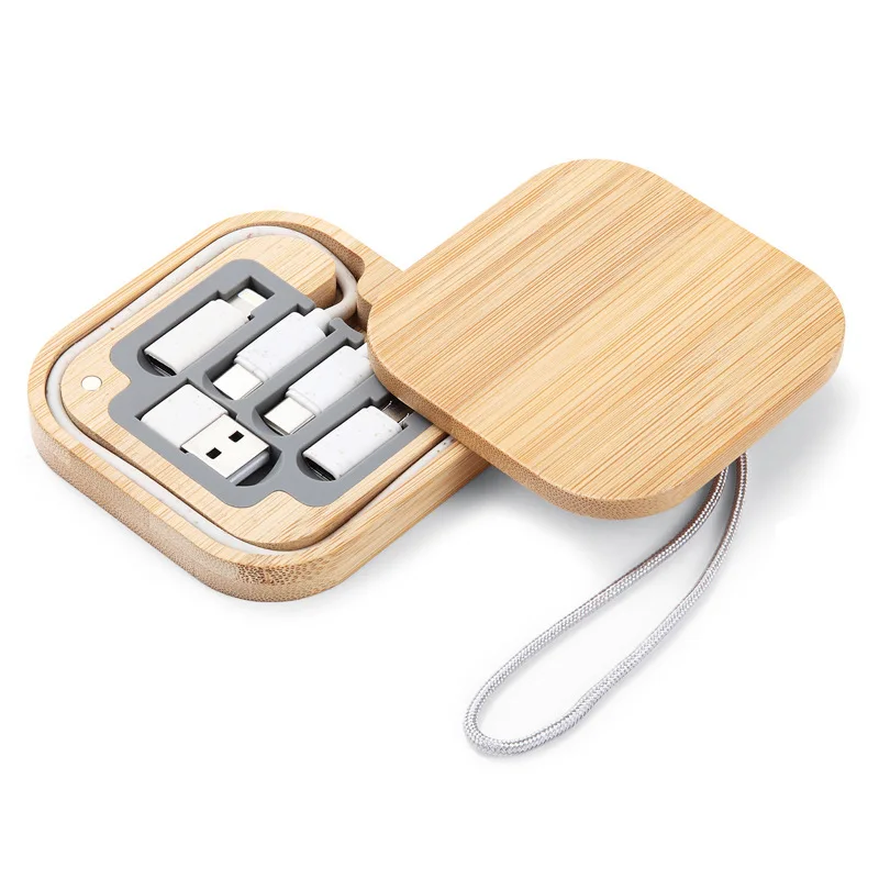 Bamboo  6 In 1 Wooden Eco Friendly Multi Micro Card cable Type C Micro USB data Cable Conversion Adapter Portable Storage Box