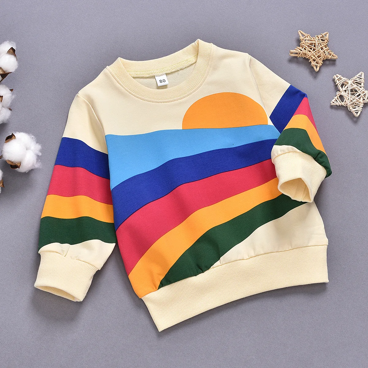Wholesale Pure  Cotton Top Multi Color Striped Printed Round Neck Blouse Girls New Style Clothes