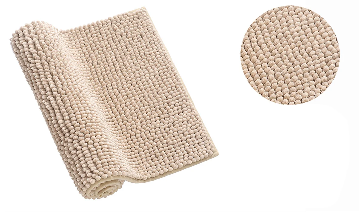 Wholesale Soft Anti-slip Waterproof Shaggy Thick Microfiber Chenille Shower Bath Mat For Hotel