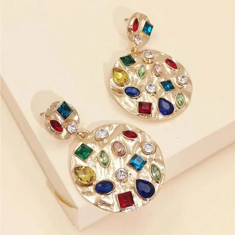 2022 hot   Products za Luxury Fashion Metal Colorful Stone Drop Earrings Round Earring Jewelry Earrings Women Brincos Bijoux