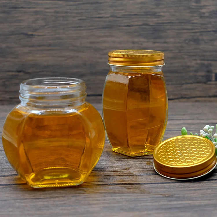 Ergo Chutney Hexagonal Square Round Honey Glass Container Bottle Jars Mini Large Jar With Dipper Bottle Jam Jelly Food