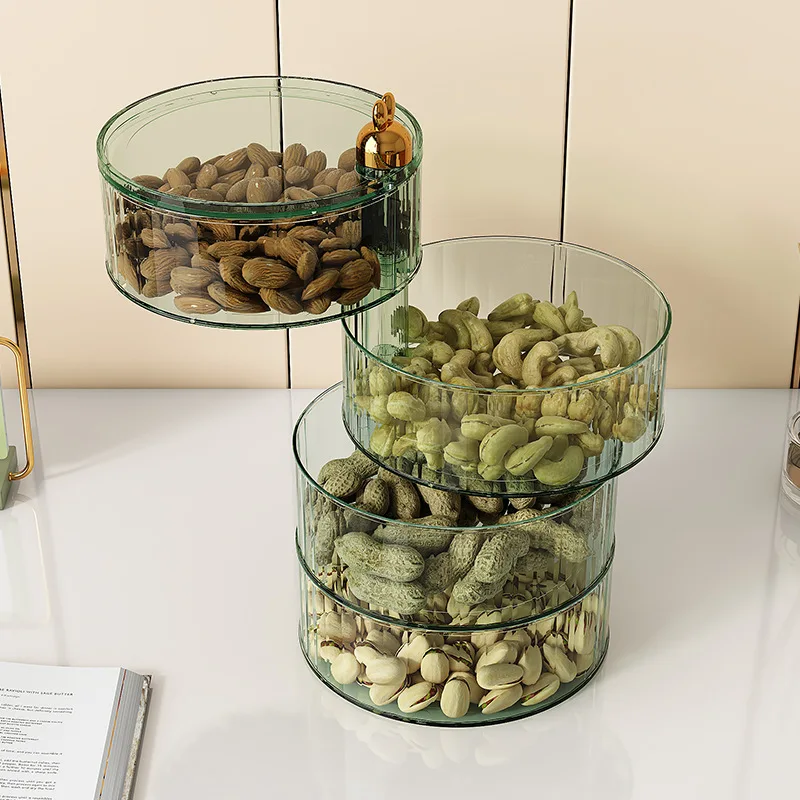 Wholesale Creative 360 Rotate multilayer Plastic Transparent Round Desktop food Storage Box For Candy Dried Fruit Snacks