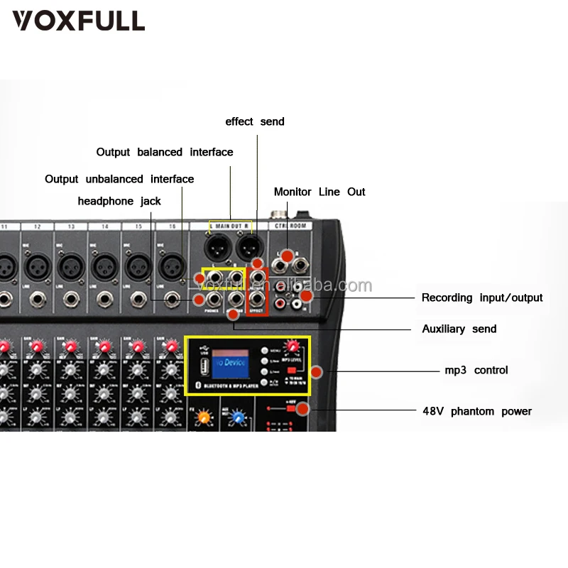 Voxfull CT12 Digital Mixing Console Professional Audio 12 Channel Mixer for public address system