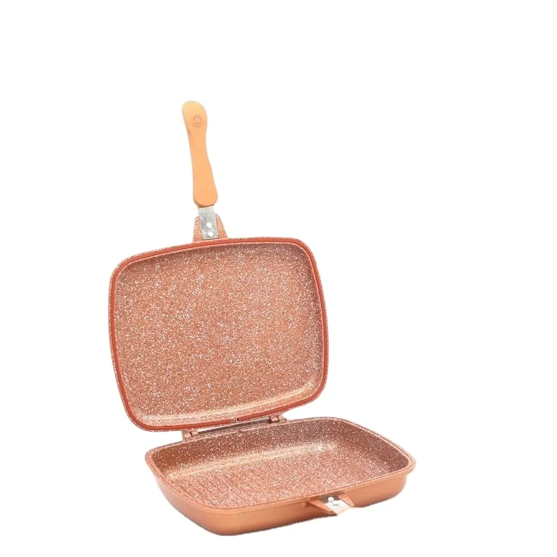 Die Cast Aluminium Double Grill Fry Pan Ceramic Non Stick Coating Double Griddle Toaster Pan 32Cm