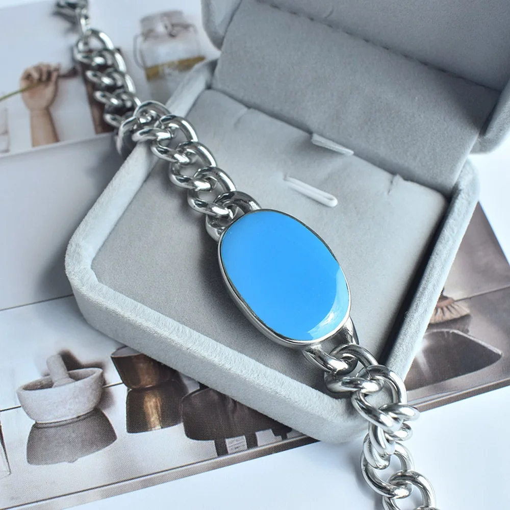 Punk Stainless Steel Cuban Chain Salman Khan Bracelet Titanium Steel Link Chain Turquoise Bracelet For Party