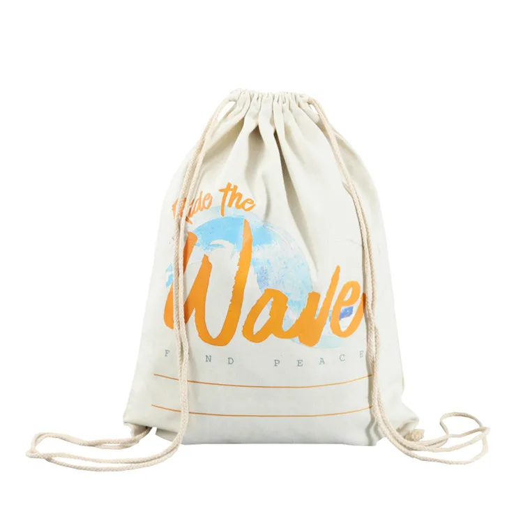 
Wholesale Custom Medium GOTS Certificated Cotton Canvas Linen Drawstring Backpack Organic Cotton Bag 