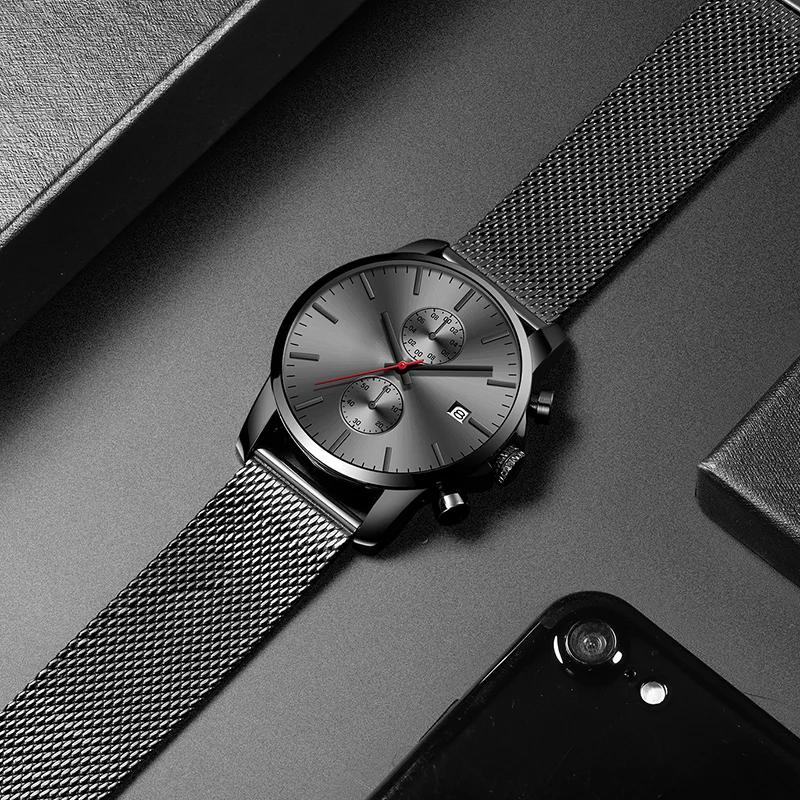 Men business casual luxury quartz branded analog watch stainless steel watched men wrist