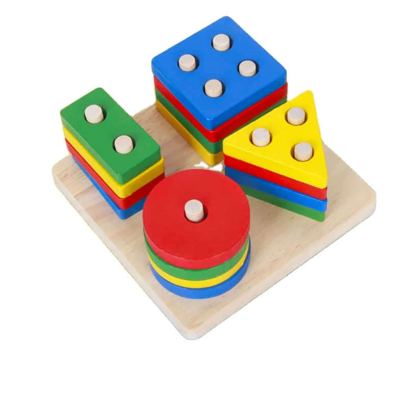 Eco-Friendly Non Toxic Wooden Toy Preschool Geometric Blocks Shape Stacker For Kids