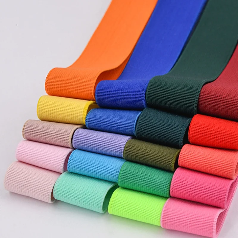1cm 2cm 2 Inch 25mm Colorful pure color woven screw thread nylon Polyester Rubber Band garment tape Thickened Elastic Webbing