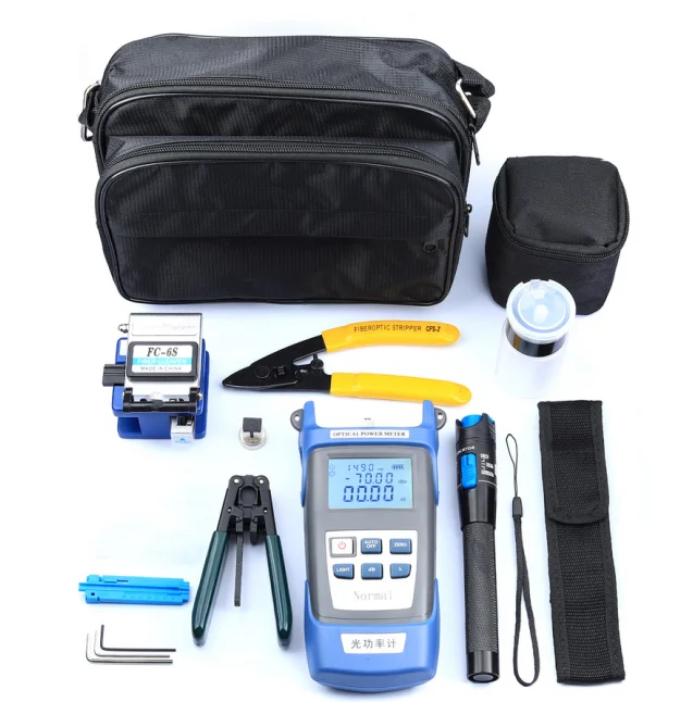 12 in 1 FTTH Assembly herramientas ftth Optical Fiber Tool Kits FC-6S Cable Stripper Optical Power Meter VFL Cutter