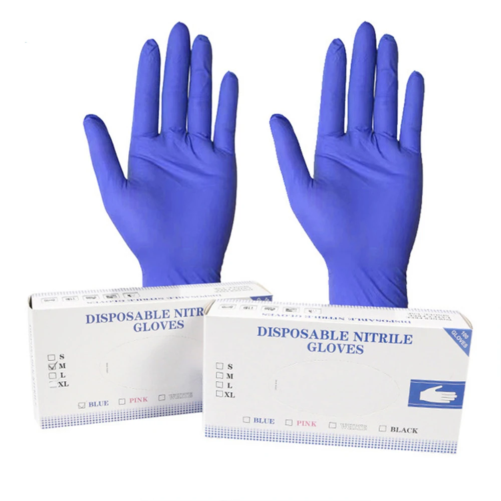 AQL1.5 Blue Nitrile Gloves Powder Free Box 100pcs Supports Customized Fingertip Texture 9-inch Disposable Ntrile Gloves