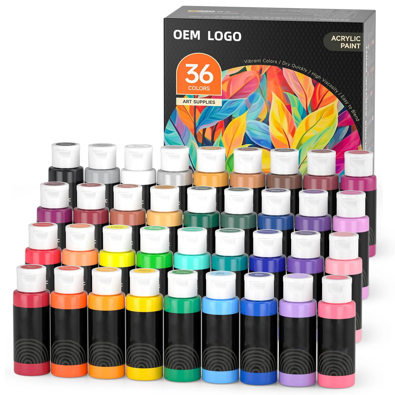 High Quality Acrylic Paint Set 36 Colors Brushes  Palette Used for  Canvas Rock Ceramic Wood Painting