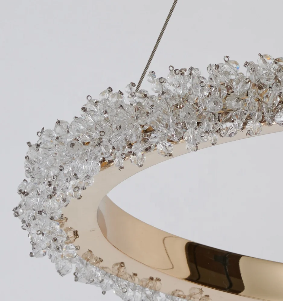 2022 New designer gold crystal circle LED crystal villa pendant lights luxury modern gold chandelier
