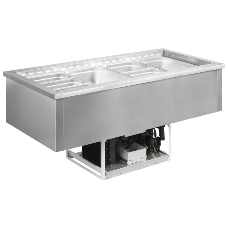 Refrigerated Drop In Cold Well Stainless Steel / Cold Counter 4 Well / Salad Bar Chiller Refrigerator 4 Wells