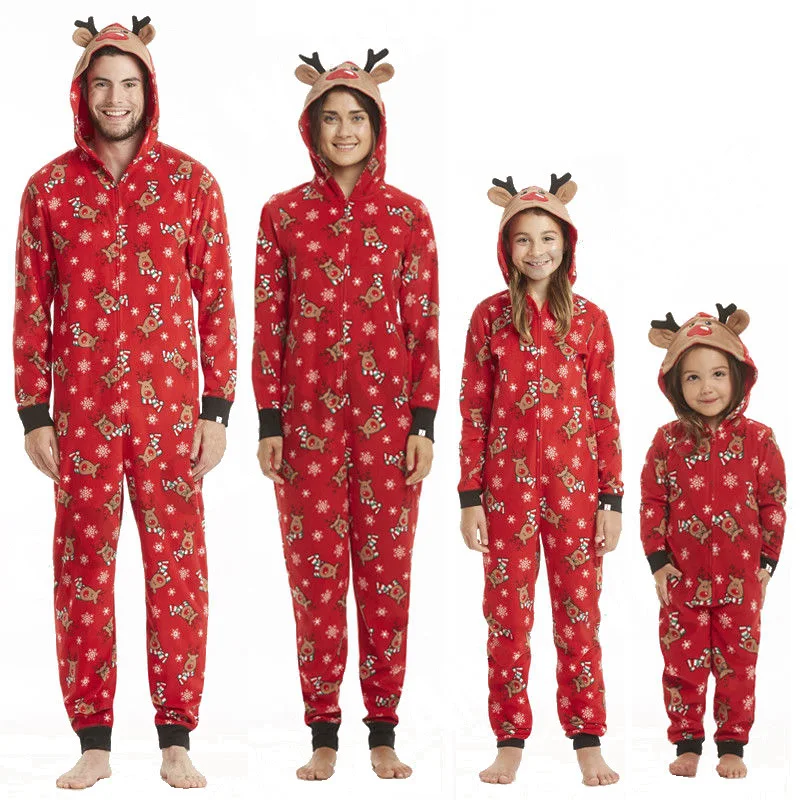 Nanchang Auyan Fashion Hooded Christmas printed jumpsuit Christmas Homecoming Pajamas