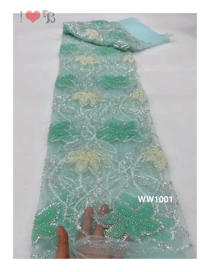 hot selling uniquely designed ribbon embroidery with beads french tulle lace fabric