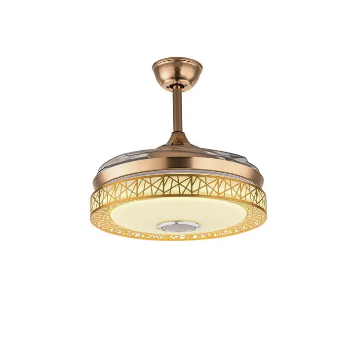 42inch Invisible Ceiling Fan Bluetooth Speaker Remote LED Lamp 4 Retractable Blade Chandelier 3 Color Changing LED Pendant Light