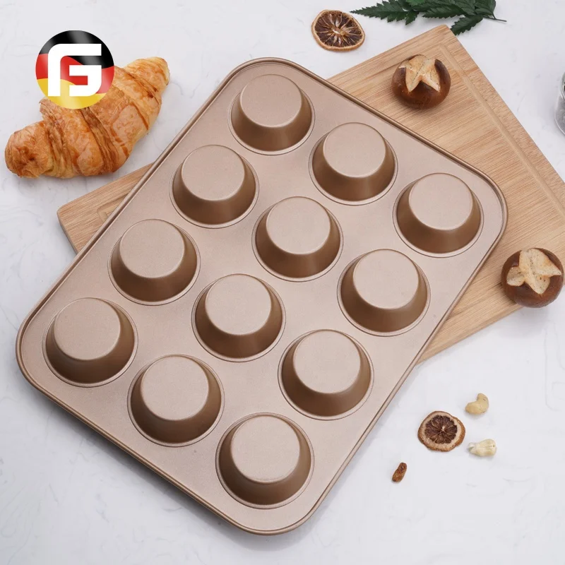 High Quality Black & Gold Bakeware Non-stick Carbon Steel 12 Cups Muffin Pan Cake Mold