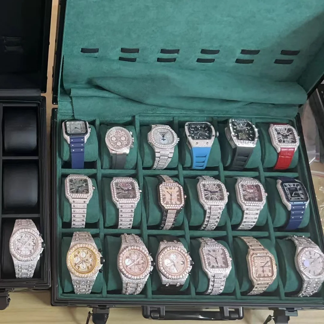 HOTSell Handmade Custom Pass Diamond Tester VVS Moissanite Diamond Inlay Jewelry Modification Iced Out Luxury Watch