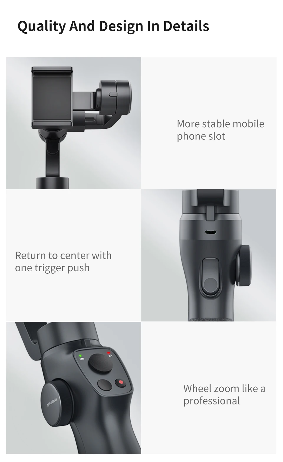 Hot Selling 3-Axis Face Tracking with Retail Package FUNSNAP CAPTURE 2 2S Gimbal Smartphone Stabilizer
