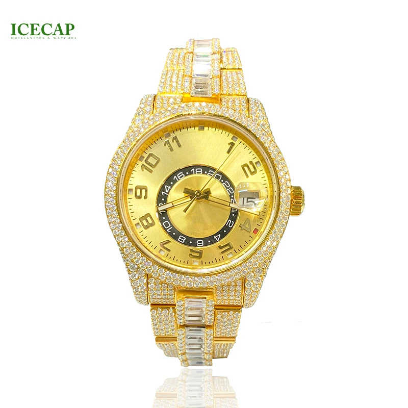 Custom 18k Gold Luxury men watch baguette cut VVS Moissanite Brand Wrist Watch Mechanical automatic Business watches