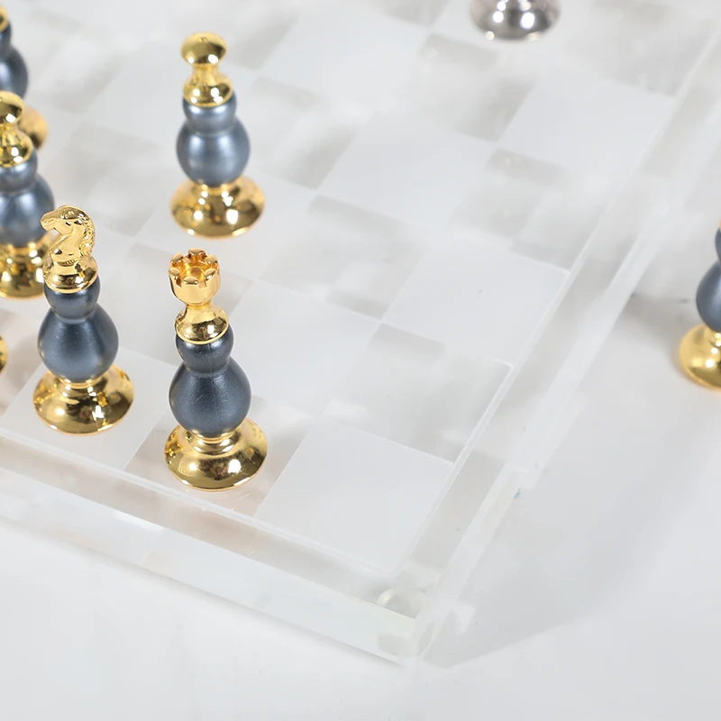 Classical Antique Luxury Home Accessories Interior Silver Acrylic Alloy Internation Chess Game Board Set