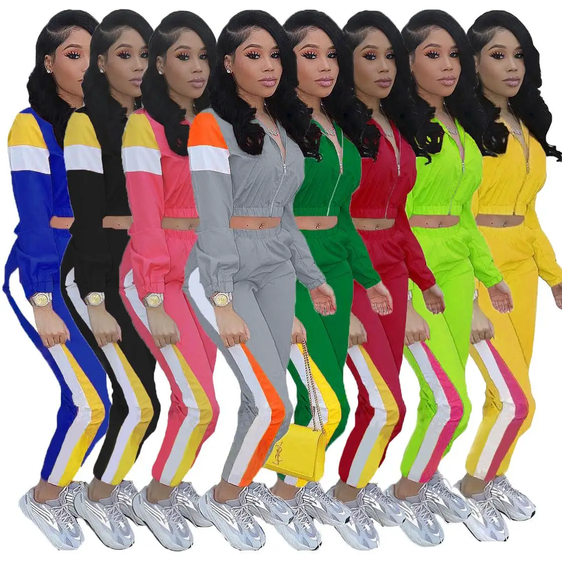 
 Short Jacket Long Pants Plus Size Training & Jogging Wear 2 Piece Set Women Sweat Suits Track Suits  